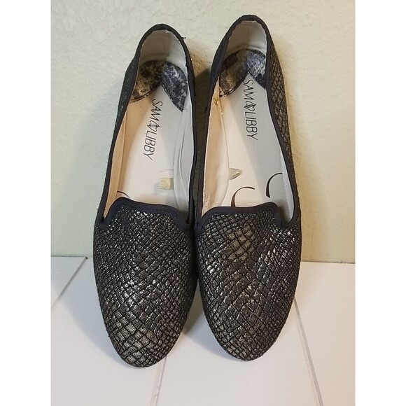 Sam & Libby Shoes Flats Womens Size 8.5 Black Gold Shimmer Slip On - Picture 12 of 13